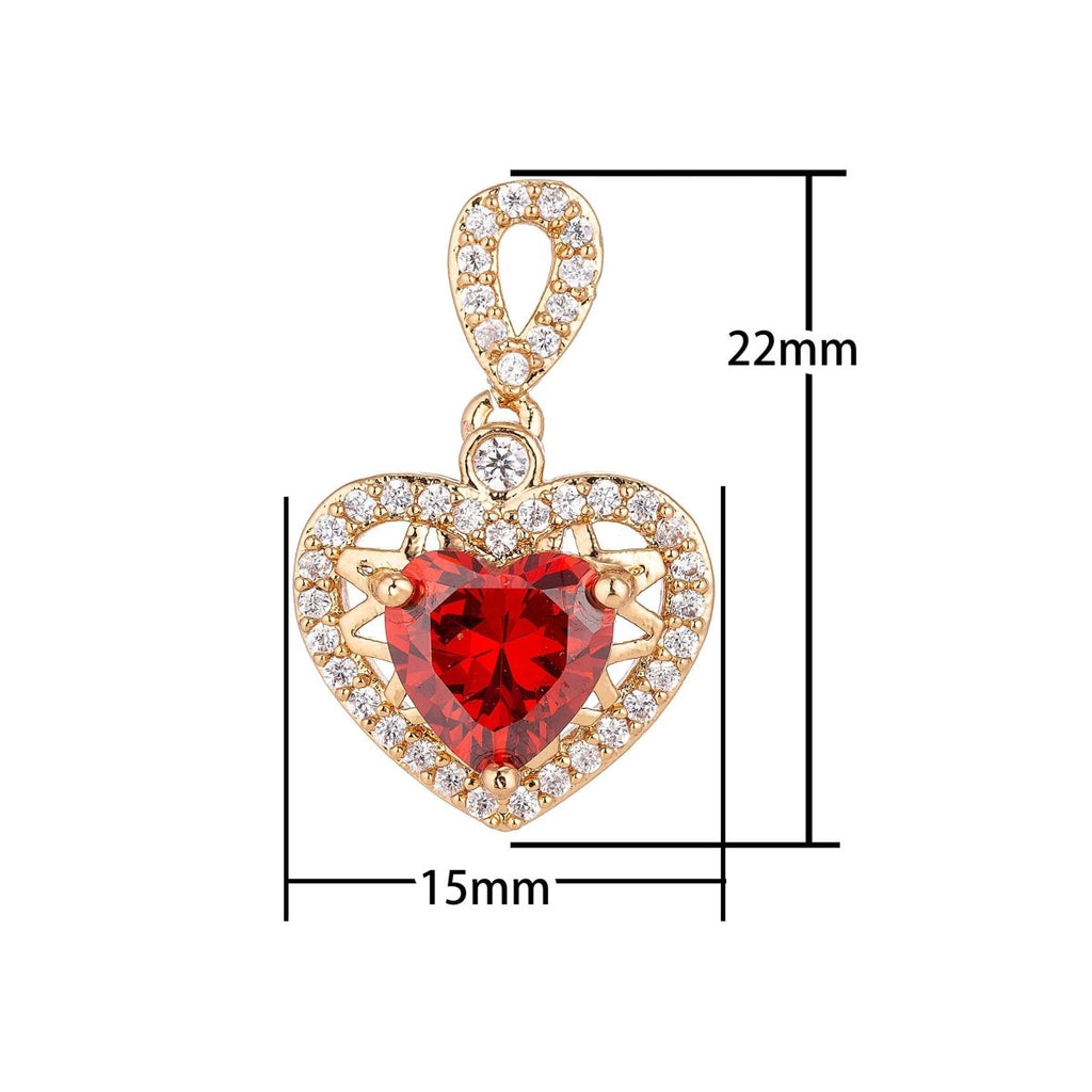 Dainty 18k Gold plated Red Emerald Heart Love Charm Pendant Classic Love Heart Cut Cubic Zircon Gemstone Necklace for Jewelry Making Valentines Day H-238 - DLUXCA