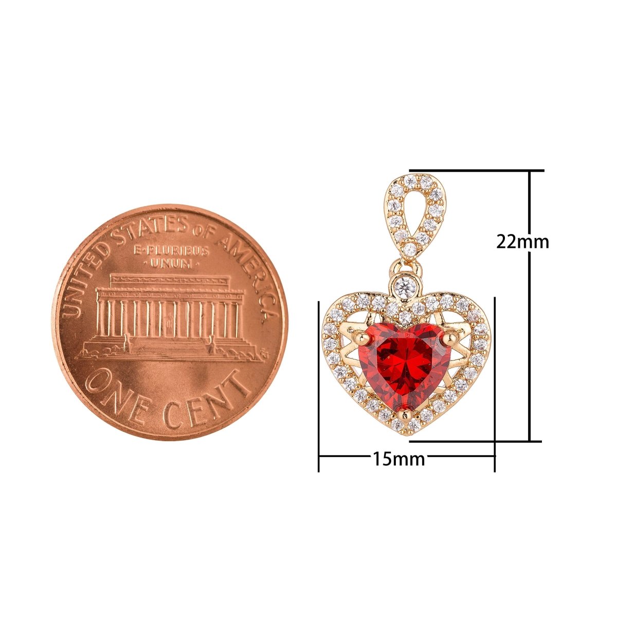 Dainty 18k Gold plated Red Emerald Heart Love Charm Pendant Classic Love Heart Cut Cubic Zircon Gemstone Necklace for Jewelry Making Valentines Day H-238 - DLUXCA