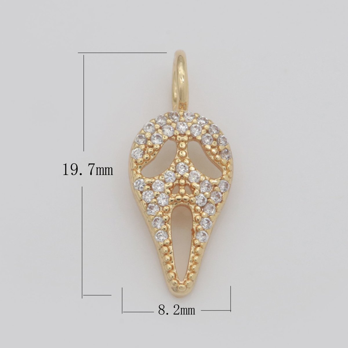 Dainty 18K Gold plated Scream Mask Charm Micro Pave Skull Dia De Los Muertos Charm for Halloween Jewelry Inspired M-740 - DLUXCA