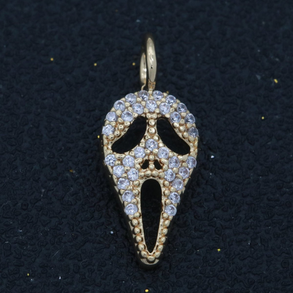 Dainty 18K Gold plated Scream Mask Charm Micro Pave Skull Dia De Los Muertos Charm for Halloween Jewelry Inspired M-740 - DLUXCA