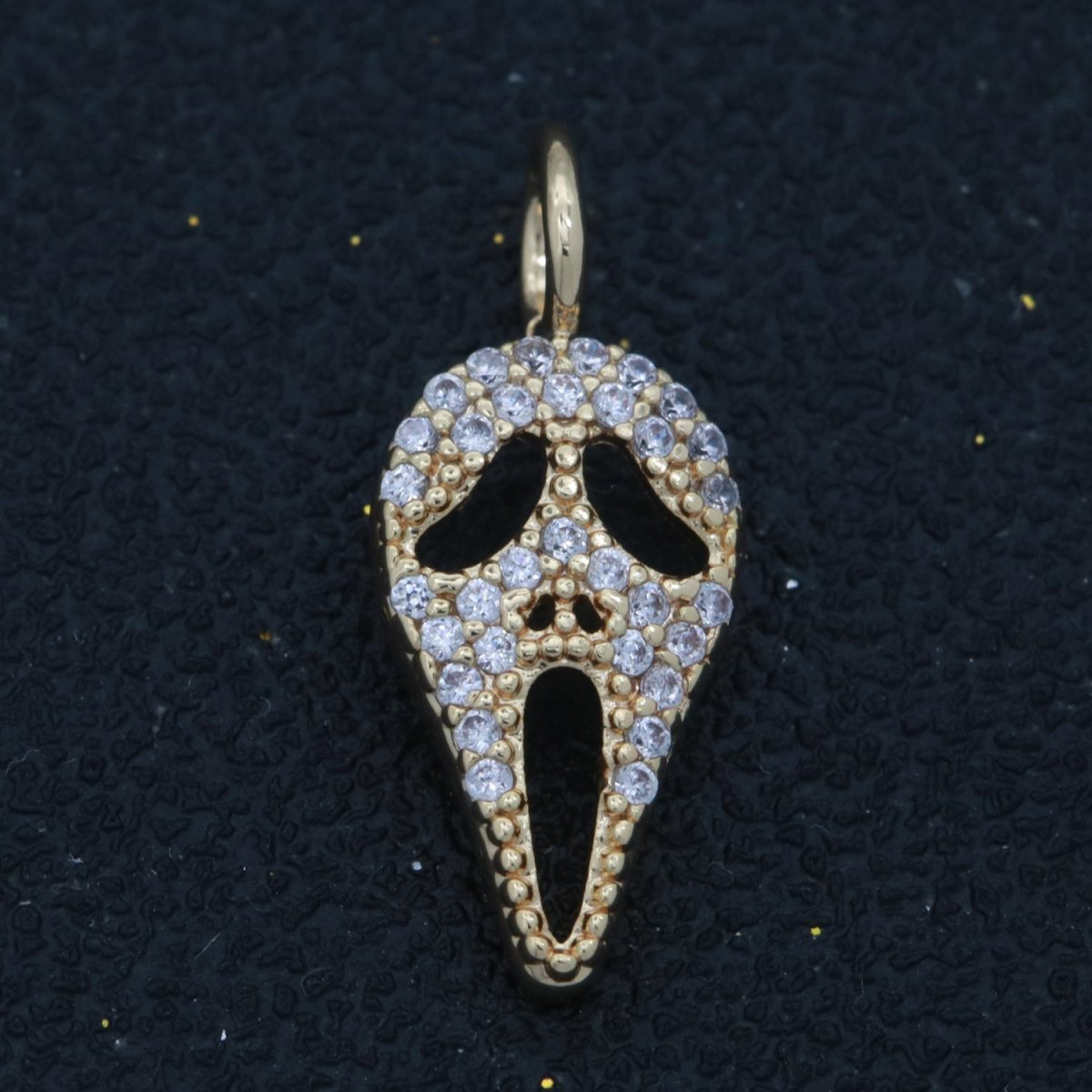 Dainty 18K Gold plated Scream Mask Charm Micro Pave Skull Dia De Los Muertos Charm for Halloween Jewelry Inspired M-740 - DLUXCA