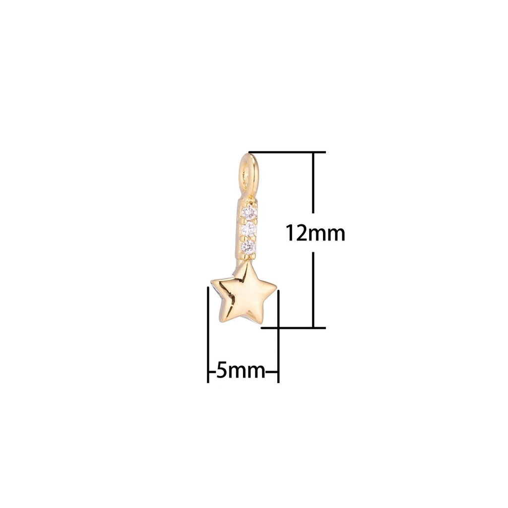 Dainty 18K Gold plated Shining Twinkle Fallin Star Cubic Zirconia Charm Necklace Pendant Earring Bracelet Findings for Jewelry Making C-152 - DLUXCA