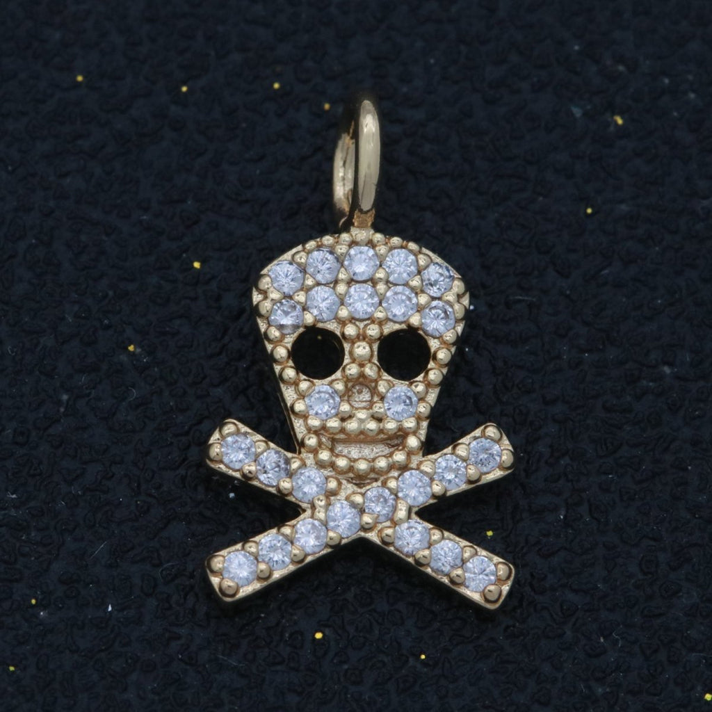 Dainty 18K Gold plated Skull Charm Micro Pave Danger Skull Charm for Halloween Jewelry Inspired M-742 - DLUXCA