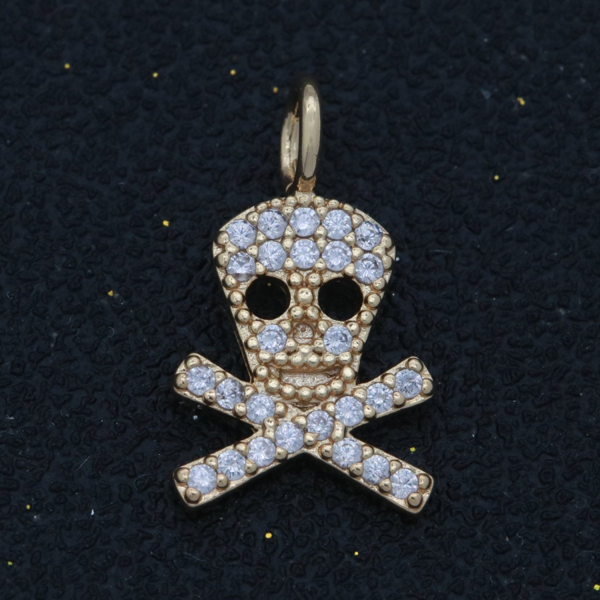 Dainty 18K Gold plated Skull Charm Micro Pave Danger Skull Charm for Halloween Jewelry Inspired M-742 - DLUXCA