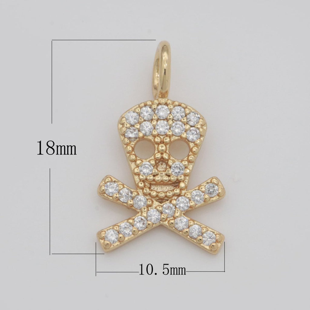 Dainty 18K Gold plated Skull Charm Micro Pave Danger Skull Charm for Halloween Jewelry Inspired M-742 - DLUXCA