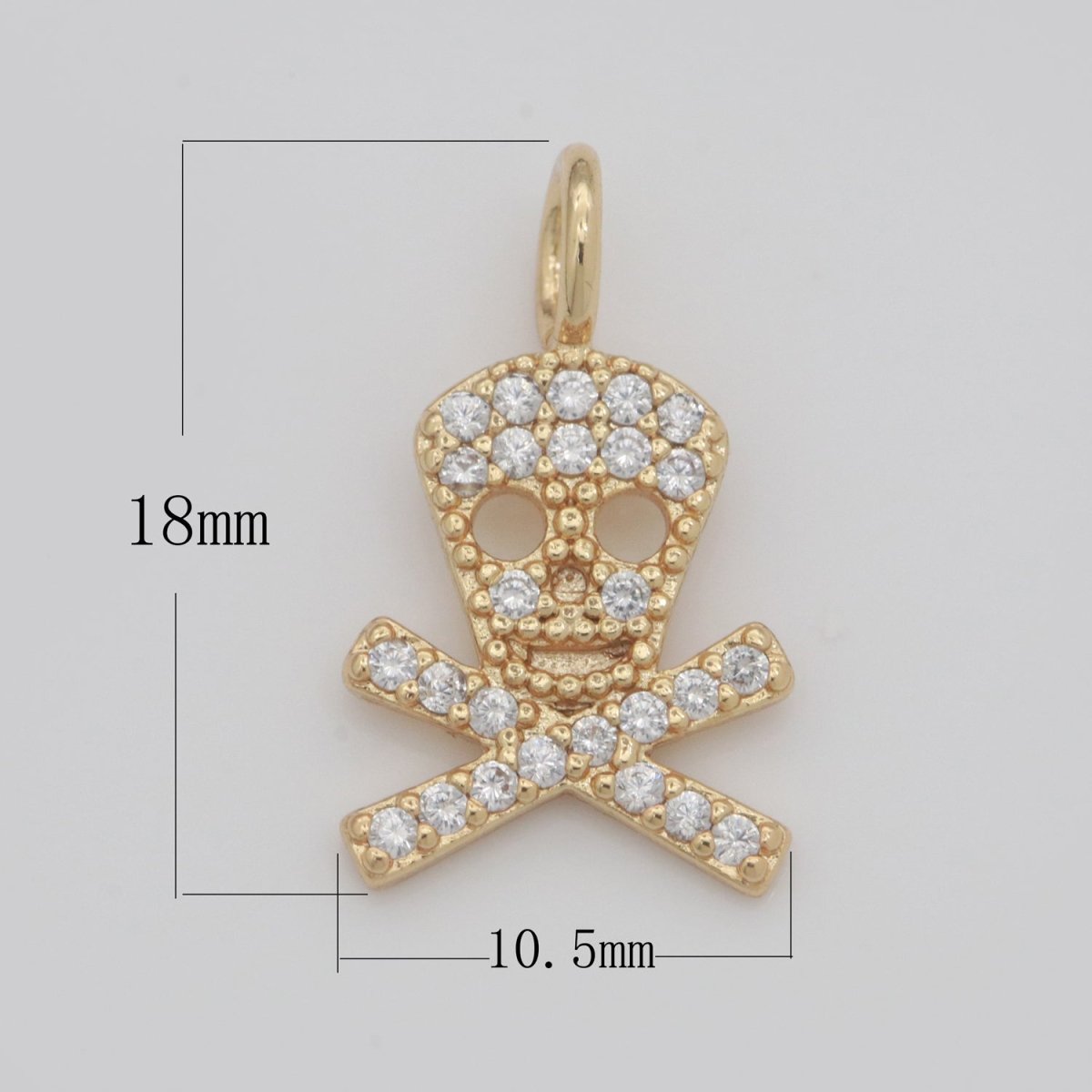 Dainty 18K Gold plated Skull Charm Micro Pave Danger Skull Charm for Halloween Jewelry Inspired M-742 - DLUXCA