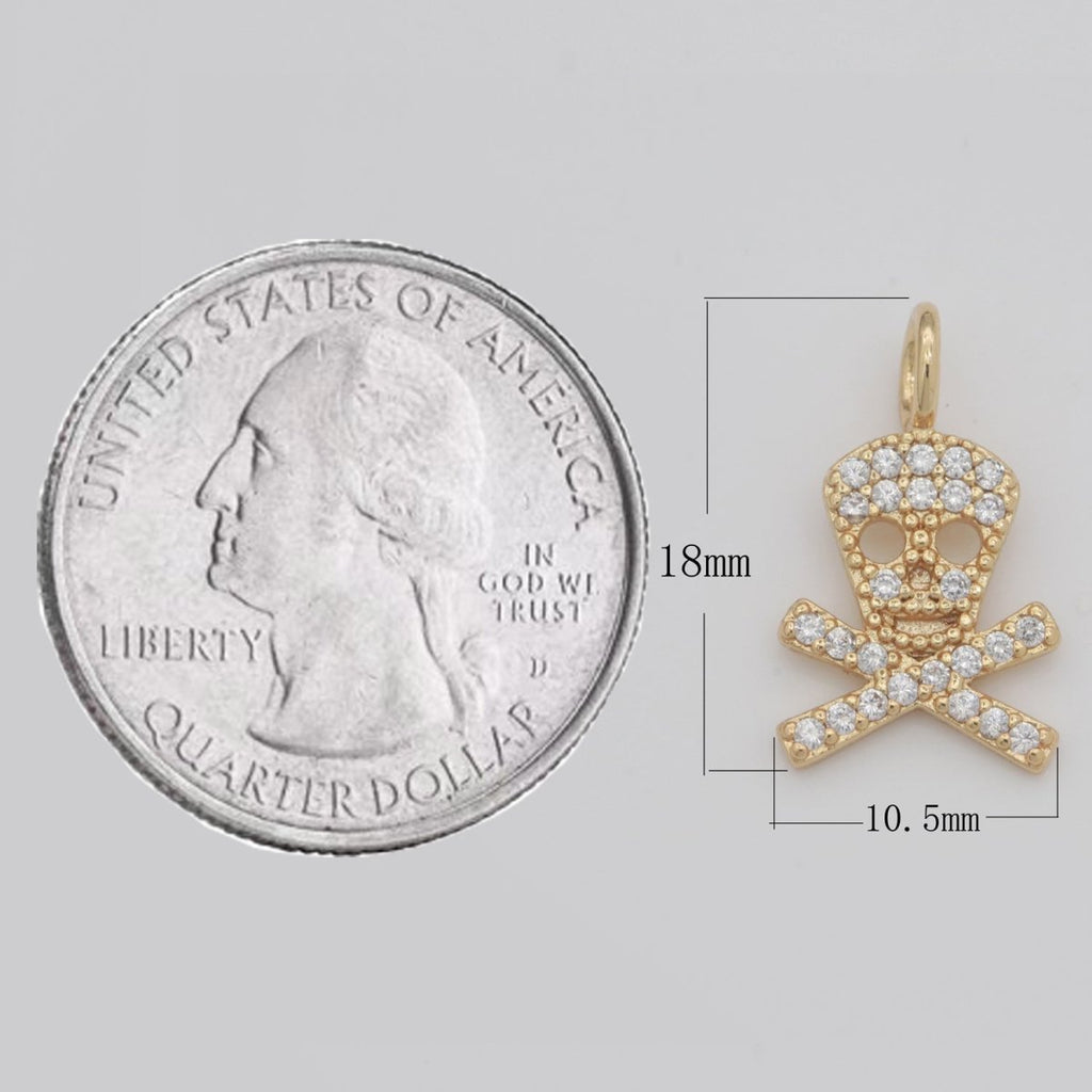 Dainty 18K Gold plated Skull Charm Micro Pave Danger Skull Charm for Halloween Jewelry Inspired M-742 - DLUXCA