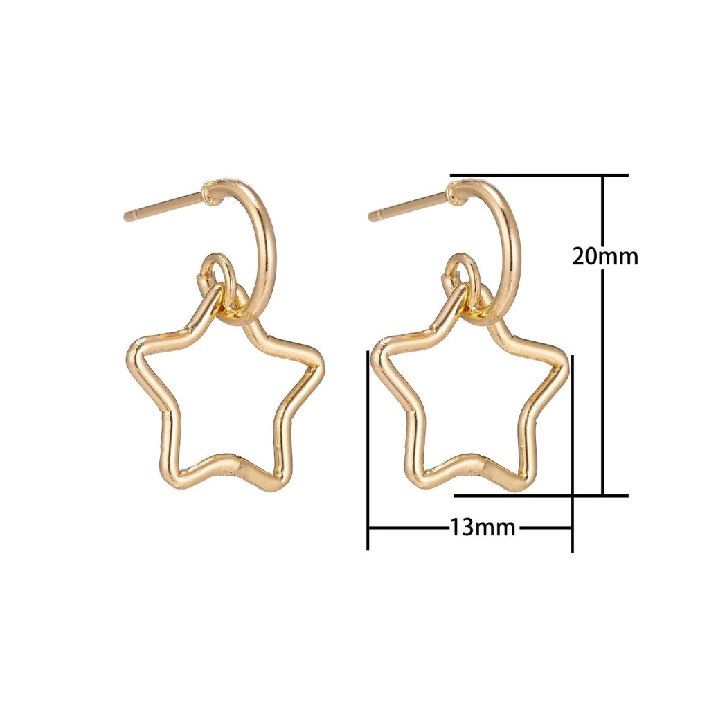Dainty 18k Gold plated Star Earrings, Celestial Earrings, Geometric Huggie Earring Making Supply Findings for Jewelry Making Supplies K-027 - DLUXCA