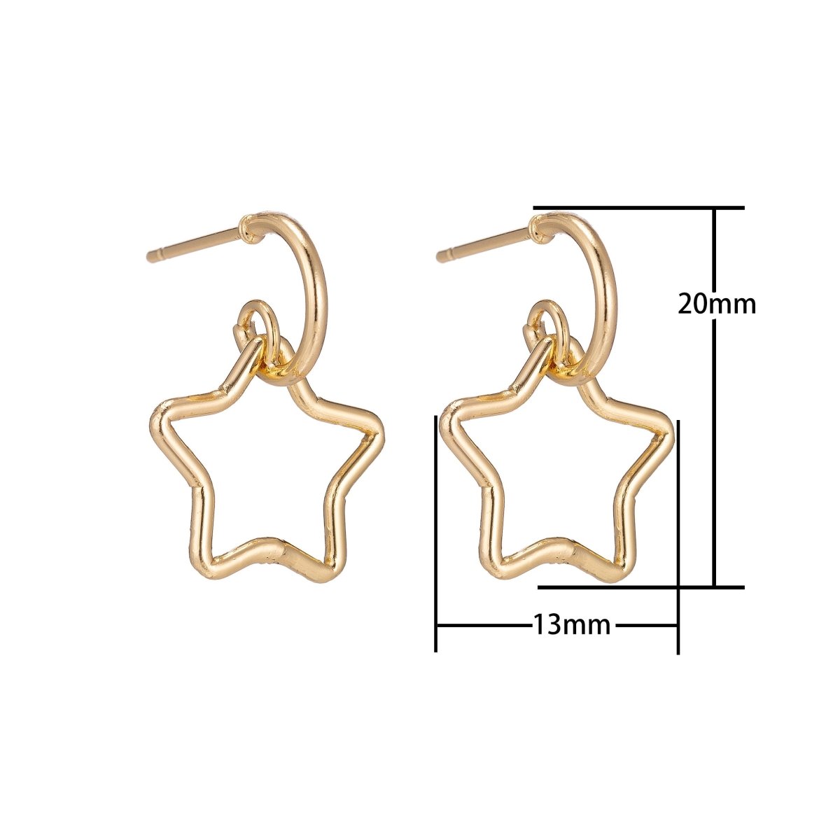 Dainty 18k Gold plated Star Earrings, Celestial Earrings, Geometric Huggie Earring Making Supply Findings for Jewelry Making Supplies K-027 - DLUXCA