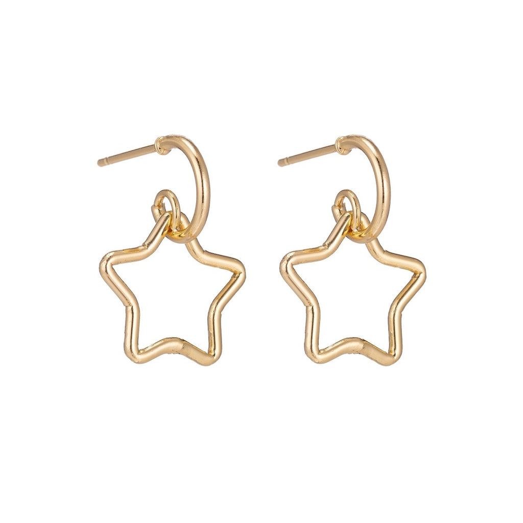 Dainty 18k Gold plated Star Earrings, Celestial Earrings, Geometric Huggie Earring Making Supply Findings for Jewelry Making Supplies K-027 - DLUXCA