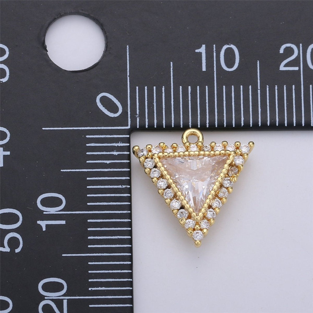 Dainty 18K Gold plated Triangle Charm Micro Pave Pyramid Cubic Charm Bracelet Necklace Earring Charm Component Jewelry Making Supply C-650 - DLUXCA