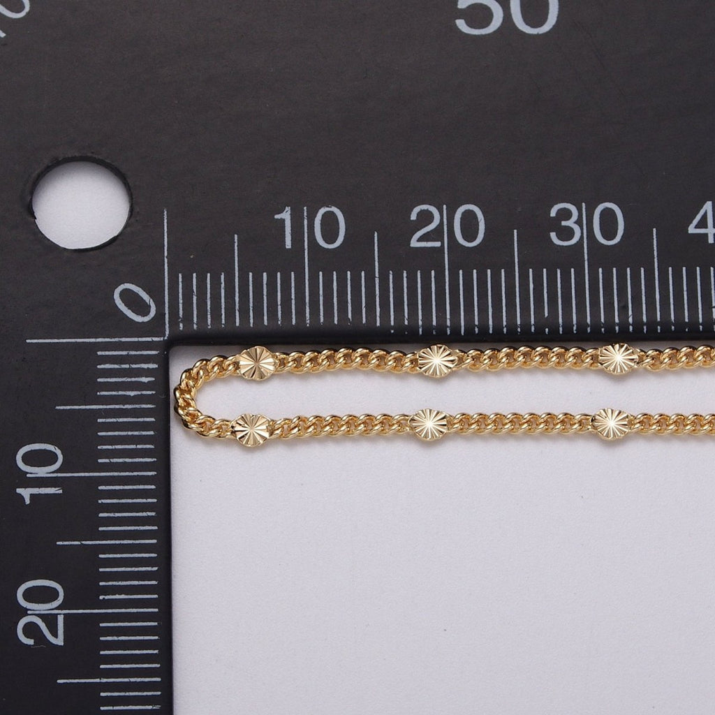 Dainty 24k Gold plated 1.5mm Curb Sunburst Link Unique Unfinished Chain by Yard in Gold & Silver | ROLL-1030, ROLL-1093 Clearance Pricing - DLUXCA