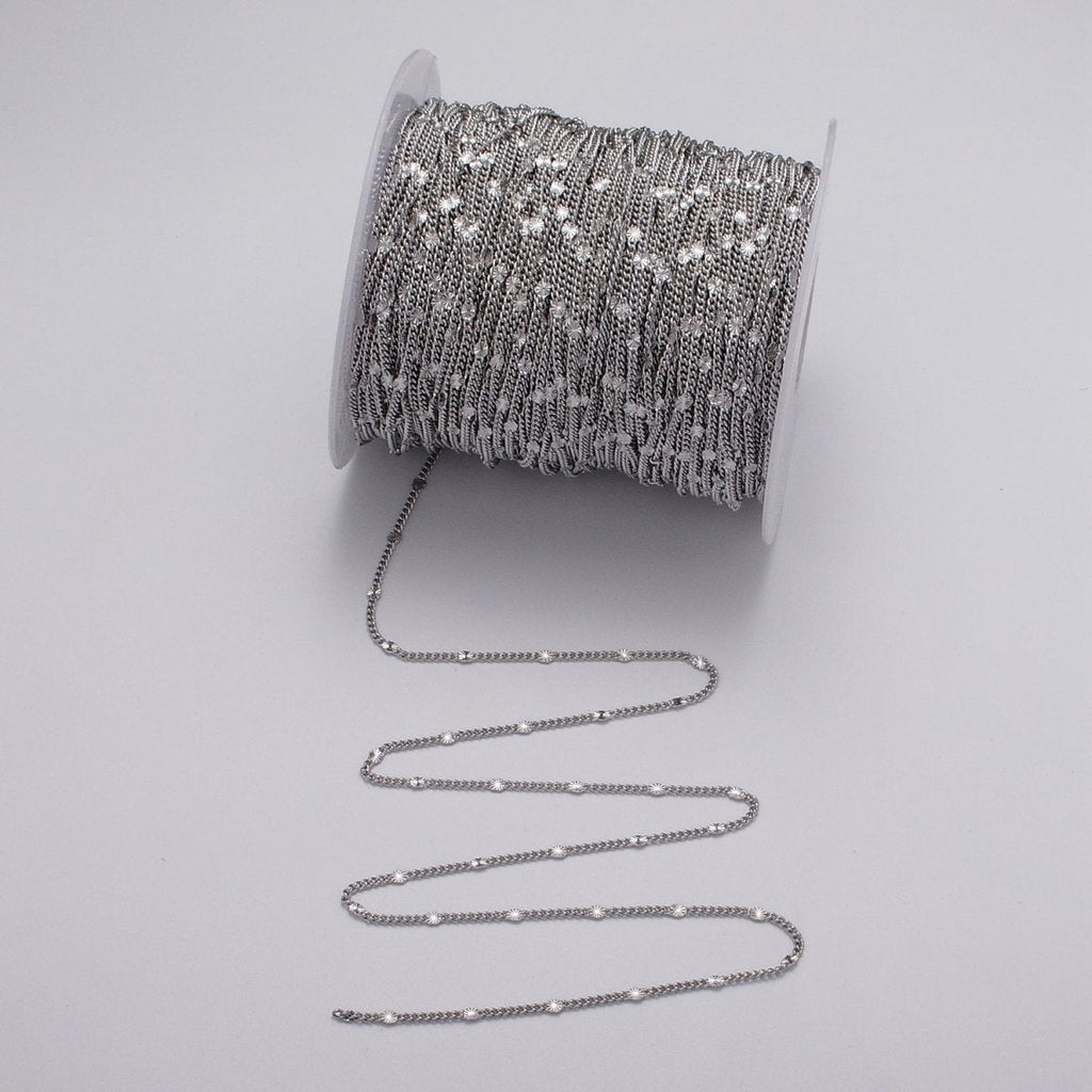 Dainty 24k Gold plated 1.5mm Curb Sunburst Link Unique Unfinished Chain by Yard in Gold & Silver | ROLL-1030, ROLL-1093 Clearance Pricing - DLUXCA