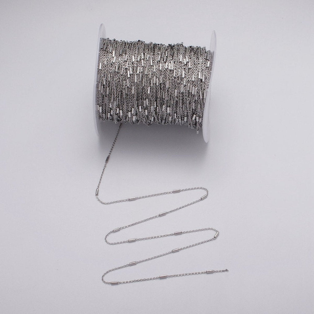 Dainty 24K Gold plated 1.5mm Unique Cable Tube Unfinished Chain by Yard in Gold & Silver | ROLL-1035, ROLL-1090 Clearance Pricing - DLUXCA