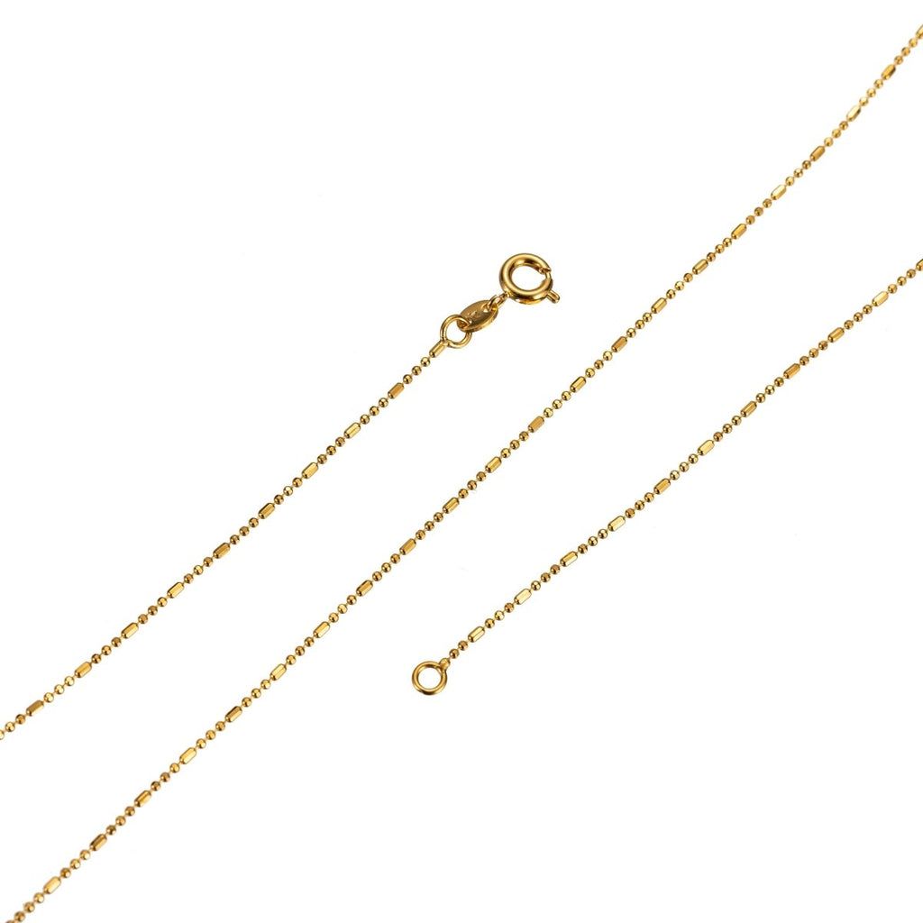 Dainty 24K Gold plated 1mm Bead Chain Necklace in 18 inch Length Finished Ball Chain Ready to Wear with Spring Clasp Chain Replacement | CN-444 Clearance Pricing - DLUXCA