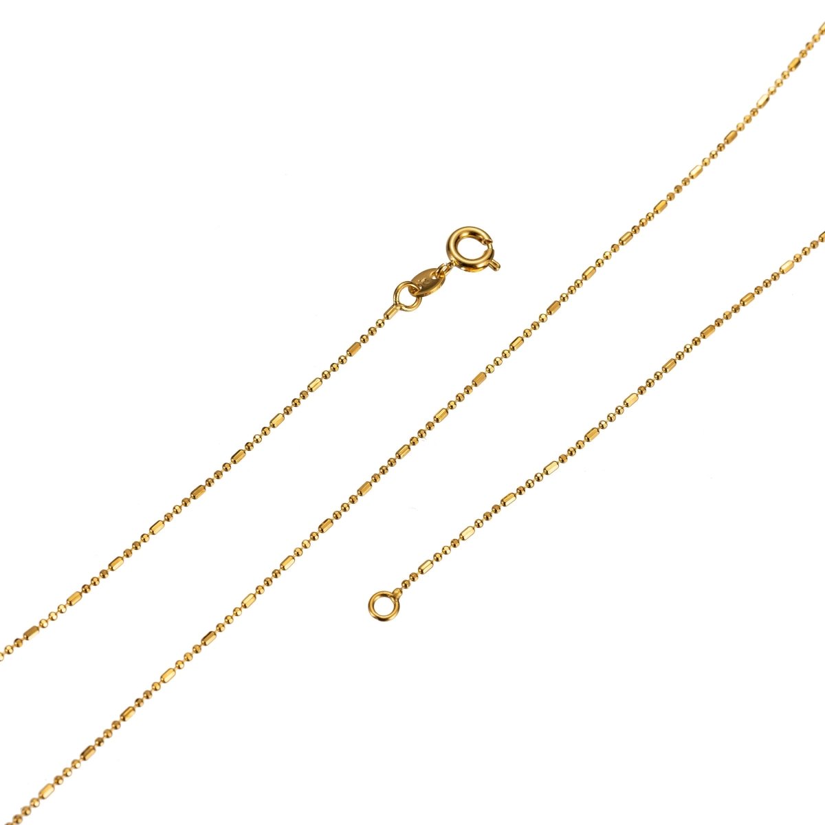 Dainty 24K Gold plated 1mm Bead Chain Necklace in 18 inch Length Finished Ball Chain Ready to Wear with Spring Clasp Chain Replacement | CN-444 Clearance Pricing - DLUXCA
