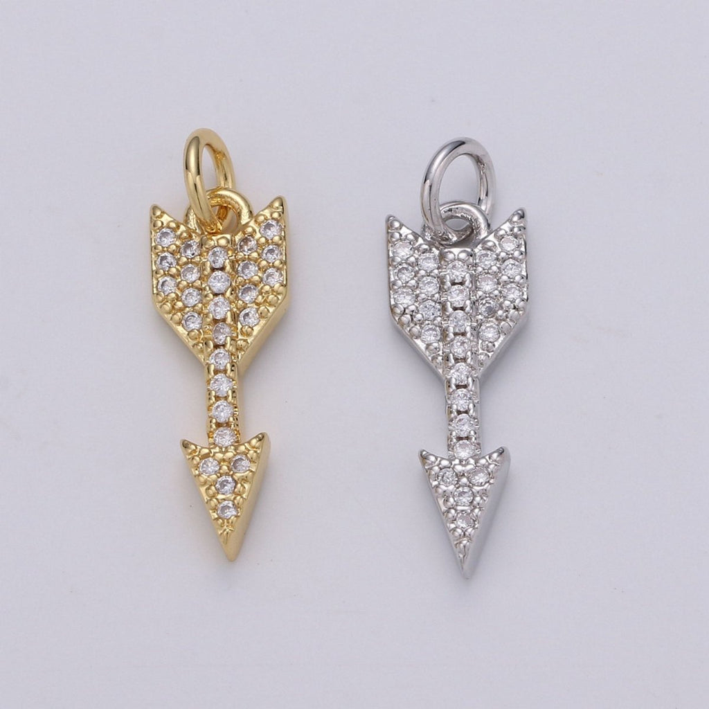 Dainty 24k Gold plated Arrow Charm Mini Arrow Pendant Micro Pave Charm for Bracelet Earring Necklace Making D-476 D-477