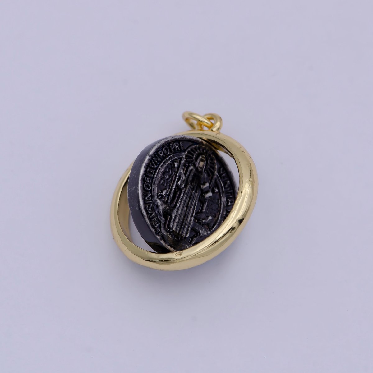 Dainty 24k Gold plated Coin Saint Benedict Charm Religious Medallion Bracelet Necklace Pendant Earring Findings for Jewelry Making E-123 - DLUXCA