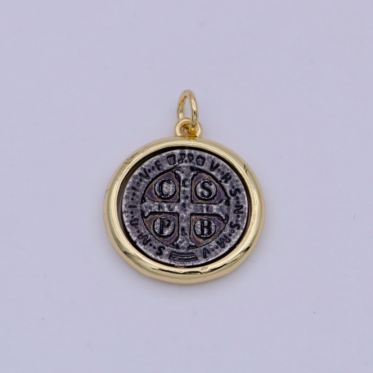 Dainty 24k Gold plated Coin Saint Benedict Charm Religious Medallion Bracelet Necklace Pendant Earring Findings for Jewelry Making E-123 - DLUXCA