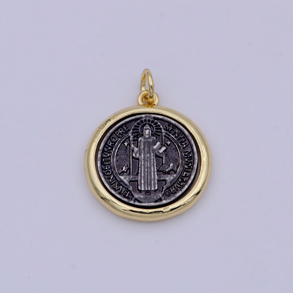 Dainty 24k Gold plated Coin Saint Benedict Charm Religious Medallion Bracelet Necklace Pendant Earring Findings for Jewelry Making E-123 - DLUXCA