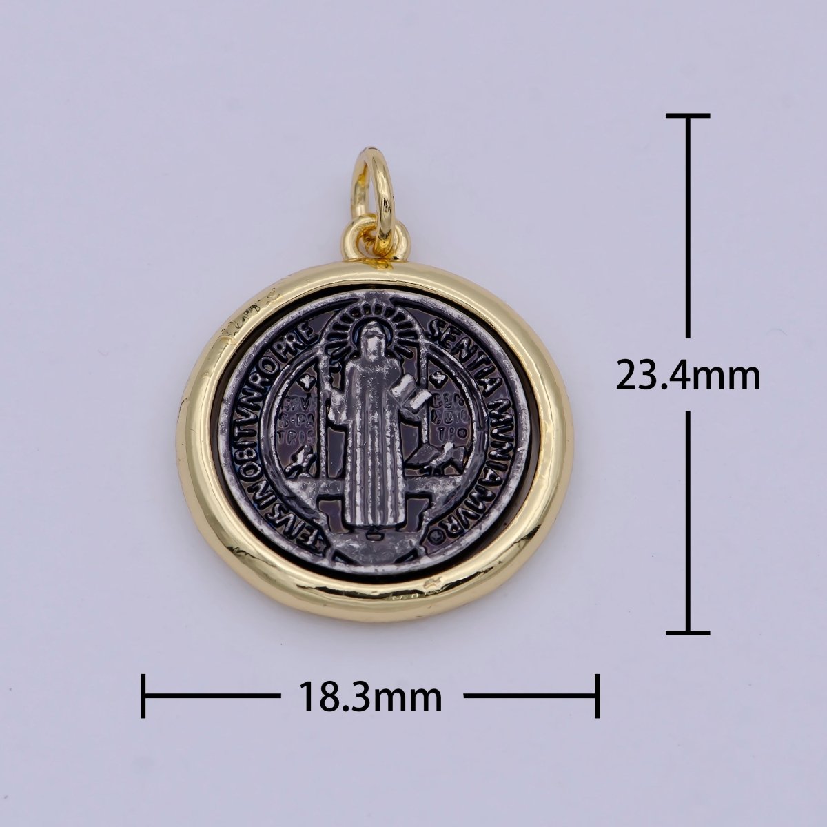 Dainty 24k Gold plated Coin Saint Benedict Charm Religious Medallion Bracelet Necklace Pendant Earring Findings for Jewelry Making E-123 - DLUXCA