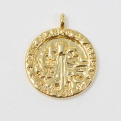 Dainty 24k Gold plated Coin Saint Francis of Assisi Charm Religious Medallion Bracelet Necklace Pendant Earring Findings for Jewelry Making,E-118 - DLUXCA