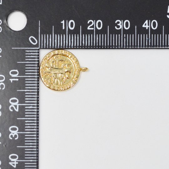 Dainty 24k Gold plated Coin Saint Francis of Assisi Charm Religious Medallion Bracelet Necklace Pendant Earring Findings for Jewelry Making,E-118 - DLUXCA