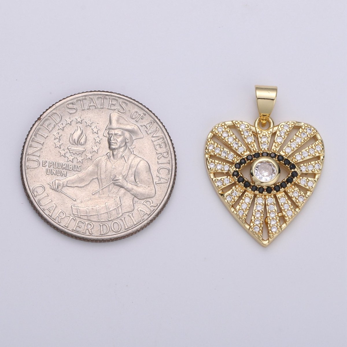 Dainty 24k Gold plated Evil Eye Charm - Gold Heart SunBurst Charm, Amulet pendant, Protection Jewelry for Necklace Bracelet Component I-860 I-861