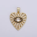 Dainty 24k Gold plated Evil Eye Charm - Gold Heart SunBurst Charm, Amulet pendant, Protection Jewelry for Necklace Bracelet Component I-860 I-861