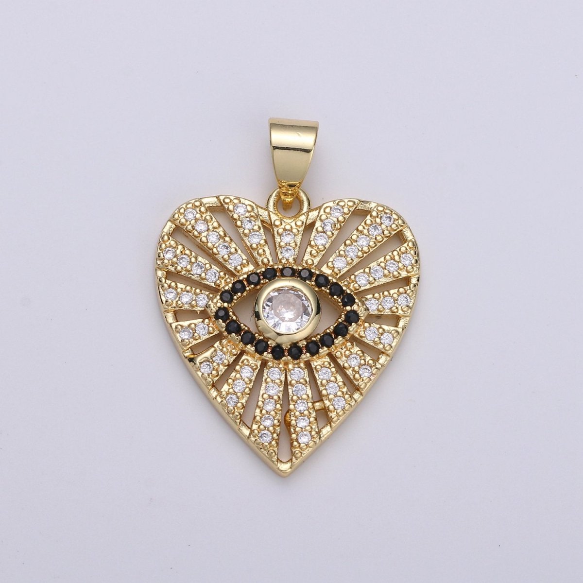 Dainty 24k Gold plated Evil Eye Charm - Gold Heart SunBurst Charm, Amulet pendant, Protection Jewelry for Necklace Bracelet Component I-860 I-861