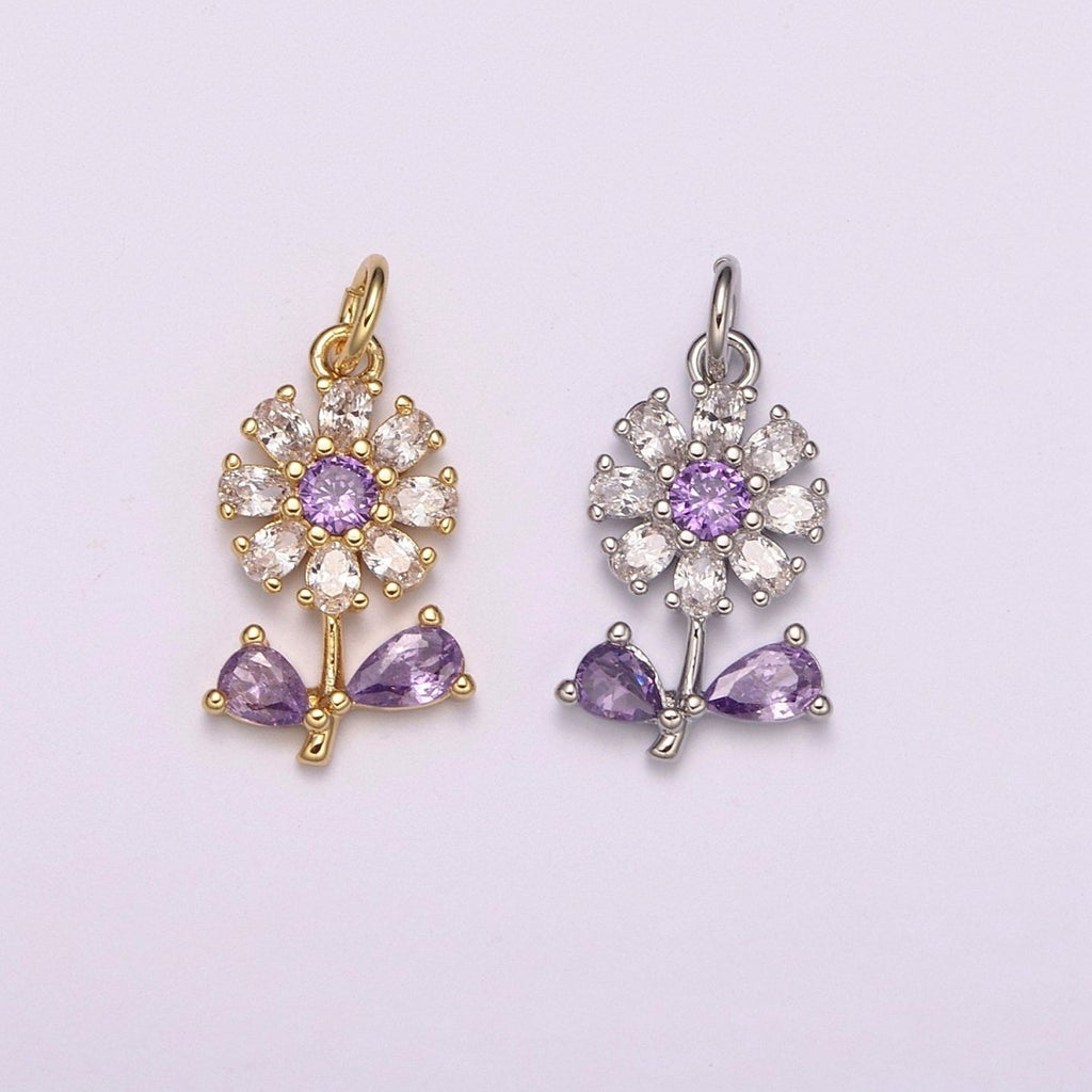 Dainty 24k Gold plated Flower Charm Purple Daisy Flower Charm for necklace bracelet earring M-934 M-935 - DLUXCA
