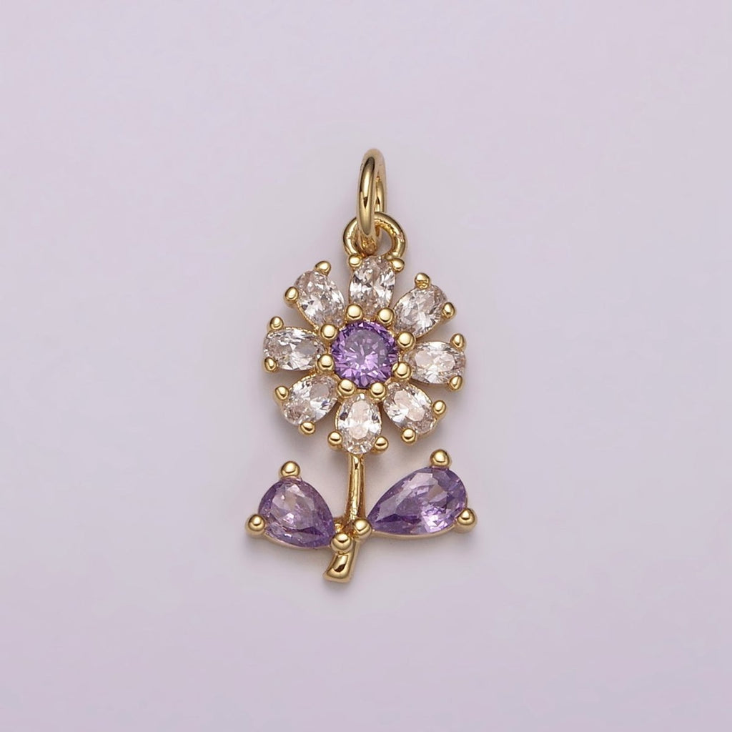 Dainty 24k Gold plated Flower Charm Purple Daisy Flower Charm for necklace bracelet earring M-934 M-935 - DLUXCA