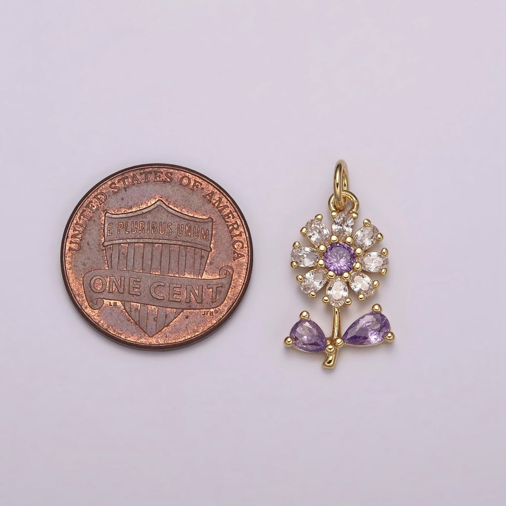 Dainty 24k Gold plated Flower Charm Purple Daisy Flower Charm for necklace bracelet earring M-934 M-935 - DLUXCA