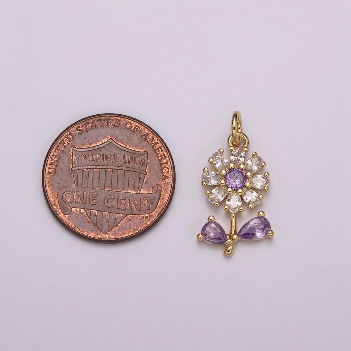 Dainty 24k Gold plated Flower Charm Purple Daisy Flower Charm for necklace bracelet earring M-934 M-935 - DLUXCA