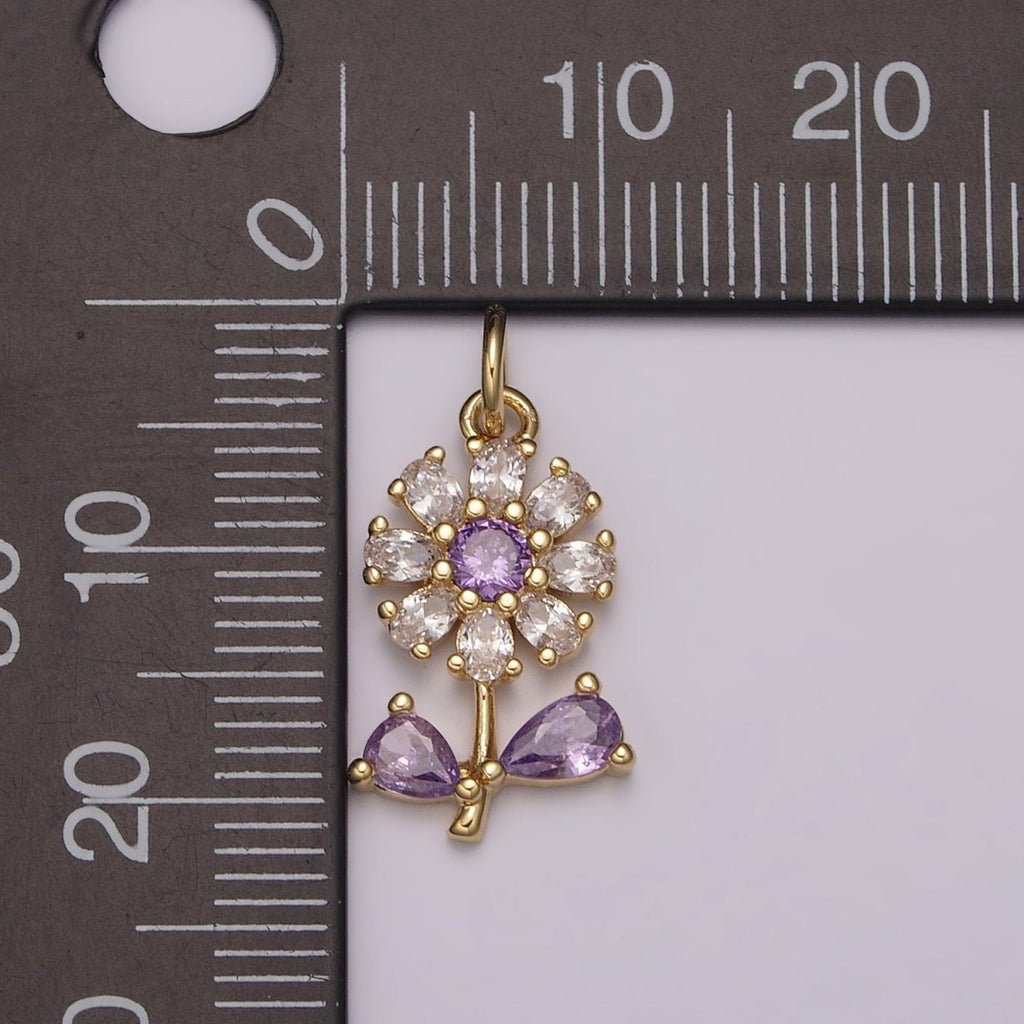 Dainty 24k Gold plated Flower Charm Purple Daisy Flower Charm for necklace bracelet earring M-934 M-935 - DLUXCA