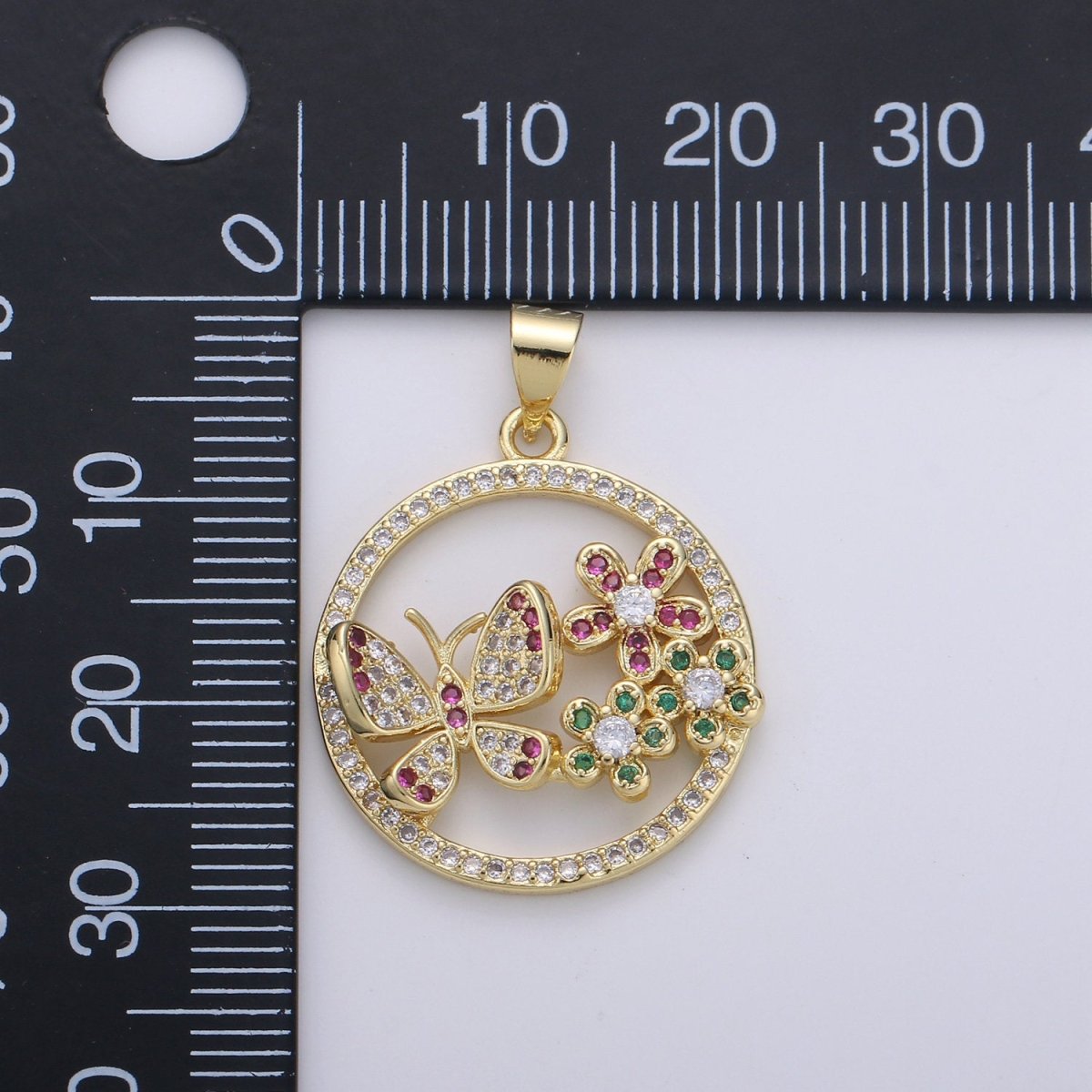 Dainty 24k Gold plated Micro Pave Butterfly Charm, Cubic Zirconia Round Circle Pendant Charm, Gold plated Charm, For DIY Jewelry I-874 - DLUXCA