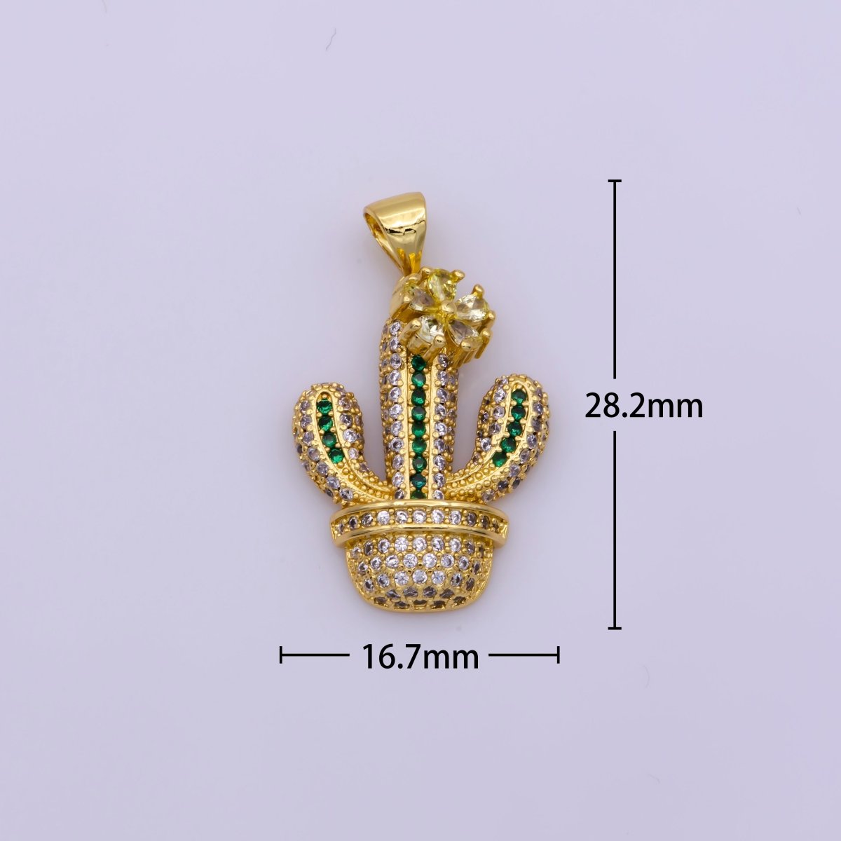 Dainty 24K Gold plated Micro Paved CZ Green Cactus Succulents Potted Plant Pendant | N-1346 - DLUXCA
