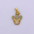 Dainty 24K Gold plated Micro Paved CZ Green Cactus Succulents Potted Plant Pendant | N-1346 - DLUXCA