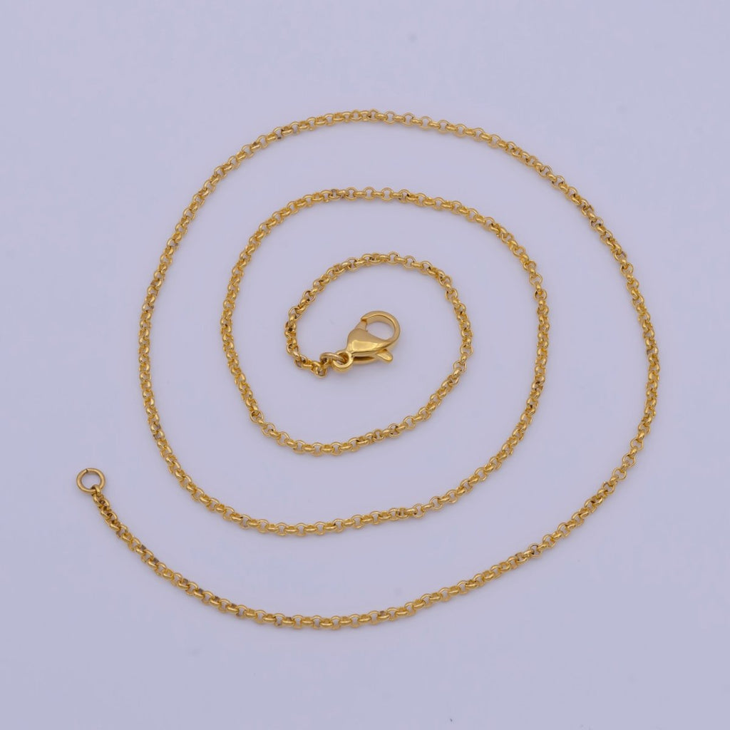 Dainty 24K Gold plated Rolo Chain Necklace Gold Link Chain Necklace Ready to Wear 17.5 Inch | WA-1150 Clearance Pricing - DLUXCA