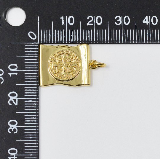 Dainty 24k Gold plated Scroll Charm Saint Benedict Charm Medallion for Bracelet Necklace Pendant Religious Jewelry Making Supply E-119 - DLUXCA