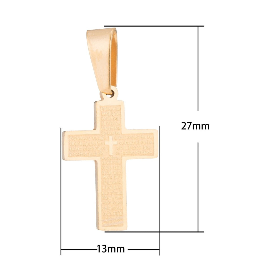 Dainty 24k Gold plated Spanish Lord's Prayer Charm Cross Pendant for Religious Jewelry Making Supply J-439 - DLUXCA