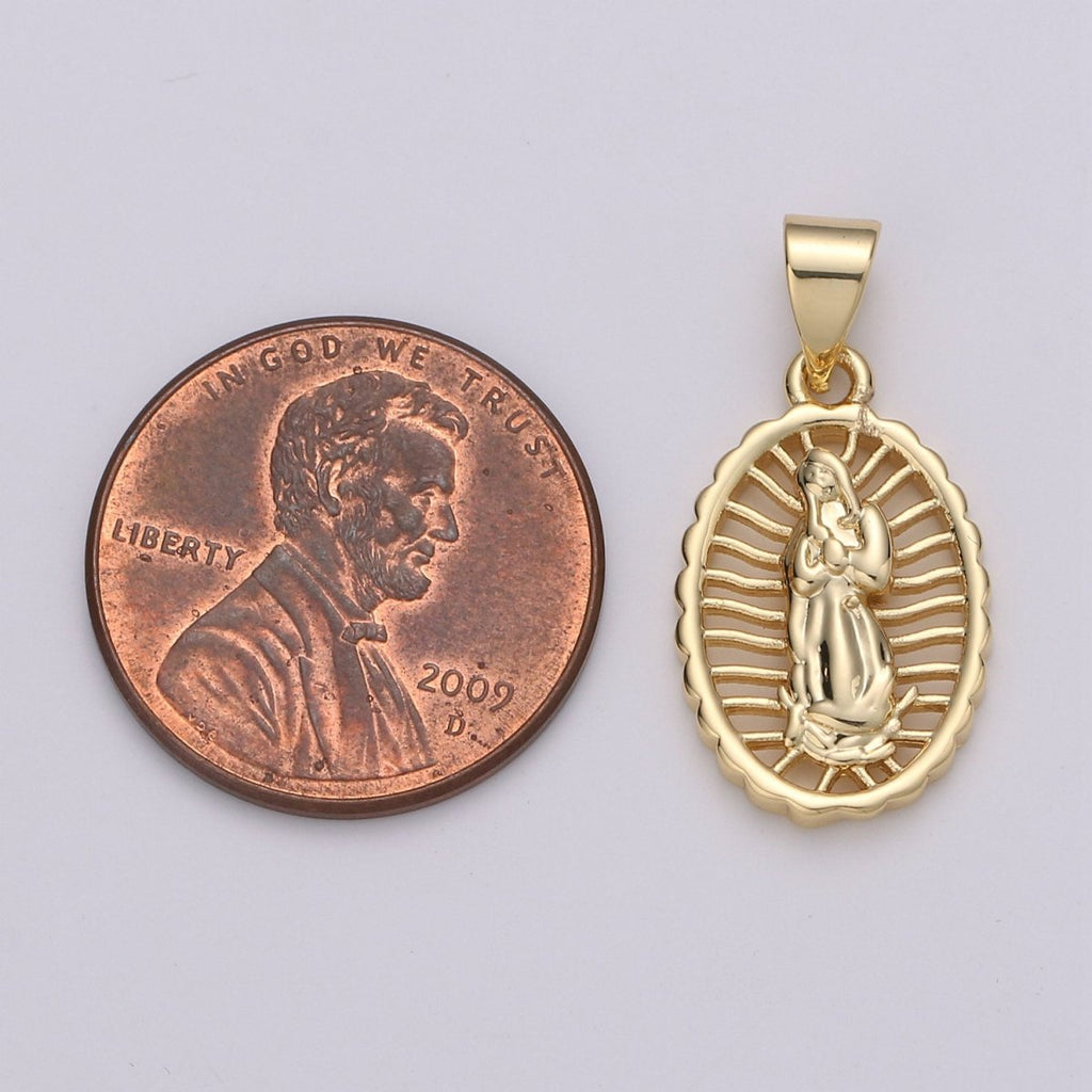 Dainty 24K Gold plated Virgen de Guadalupe Pendant, Catholic Jewelry, Our Lady of Guadalupe Charm Catholic Religious Jewelry I-801 - DLUXCA