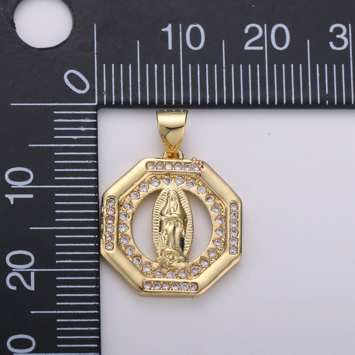 Dainty 24k Gold plated Virgin Mary Medallion Necklace Octagon Virgin Mary Pendant for Religious Necklace Lady Guadalupe Charm 23x18mm, D-083 - DLUXCA
