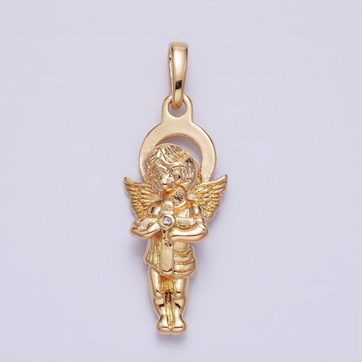 Dainty 3D 16K Gold plated Guardian Angel Pendant Micro Pave Silver Religious Charm AA303 AA304