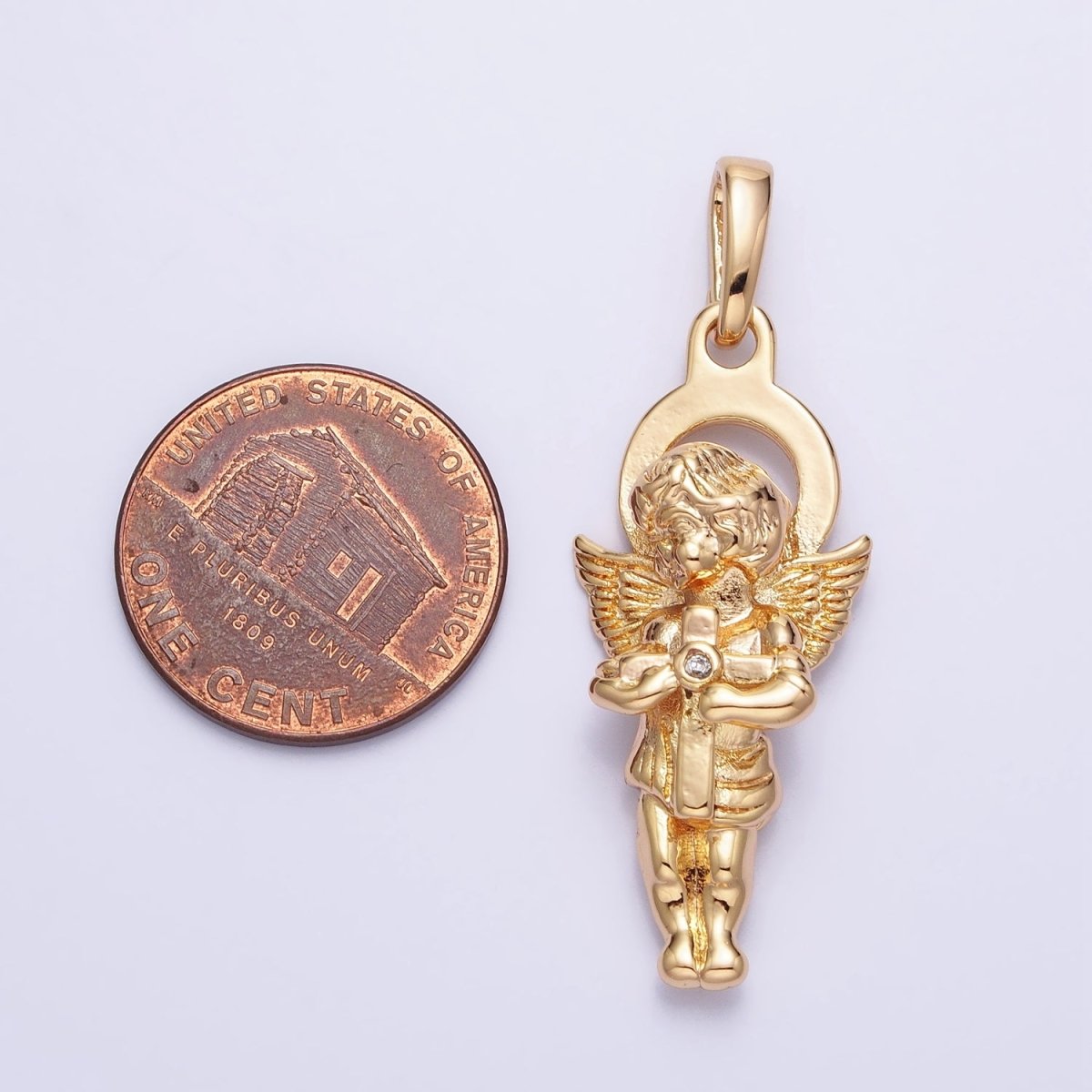 Dainty 3D 16K Gold plated Guardian Angel Pendant Micro Pave Silver Religious Charm AA303 AA304