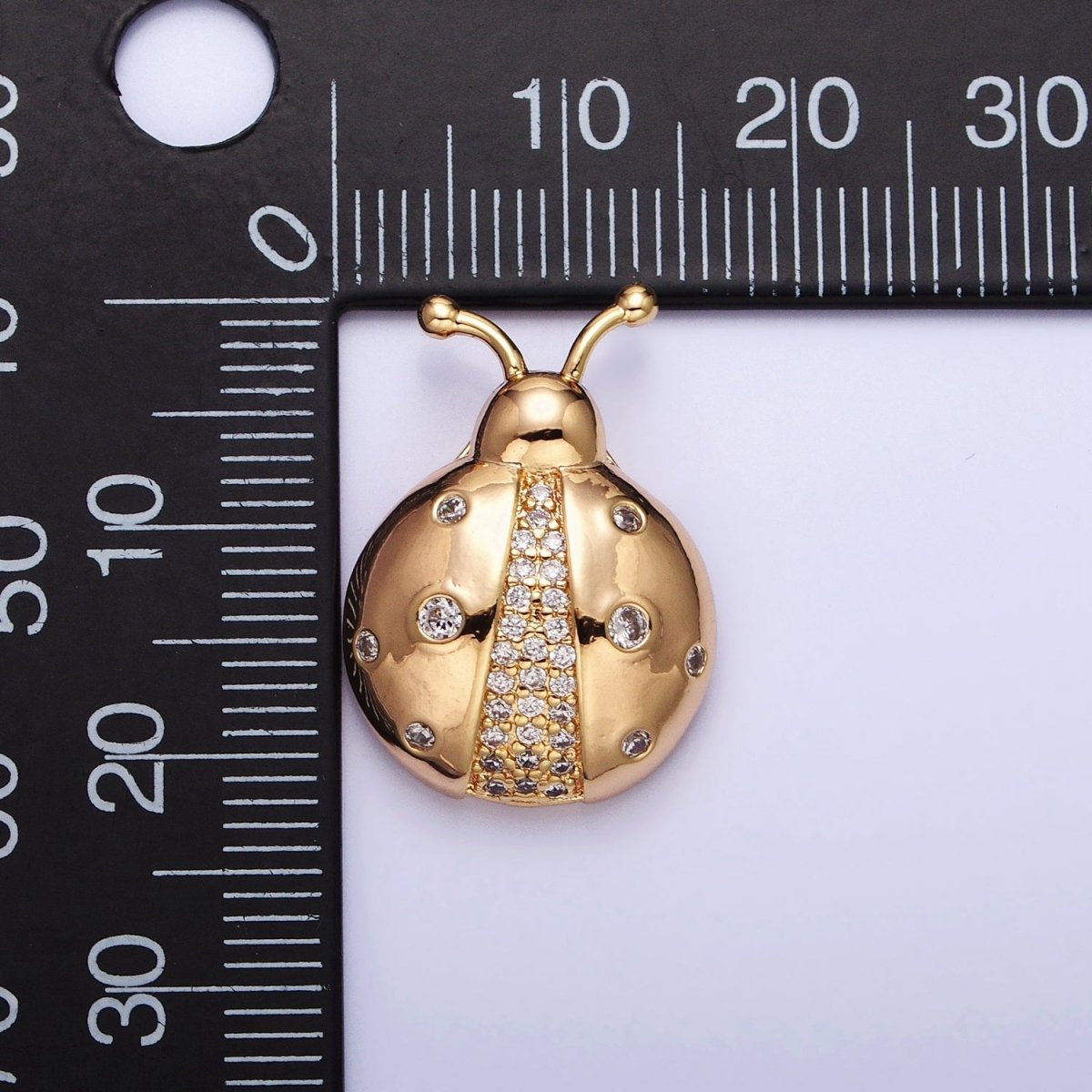 Dainty 3D 16K Gold plated Lady Bug Pendant Micro Pave Silver Insect Charm AA315 AA316
