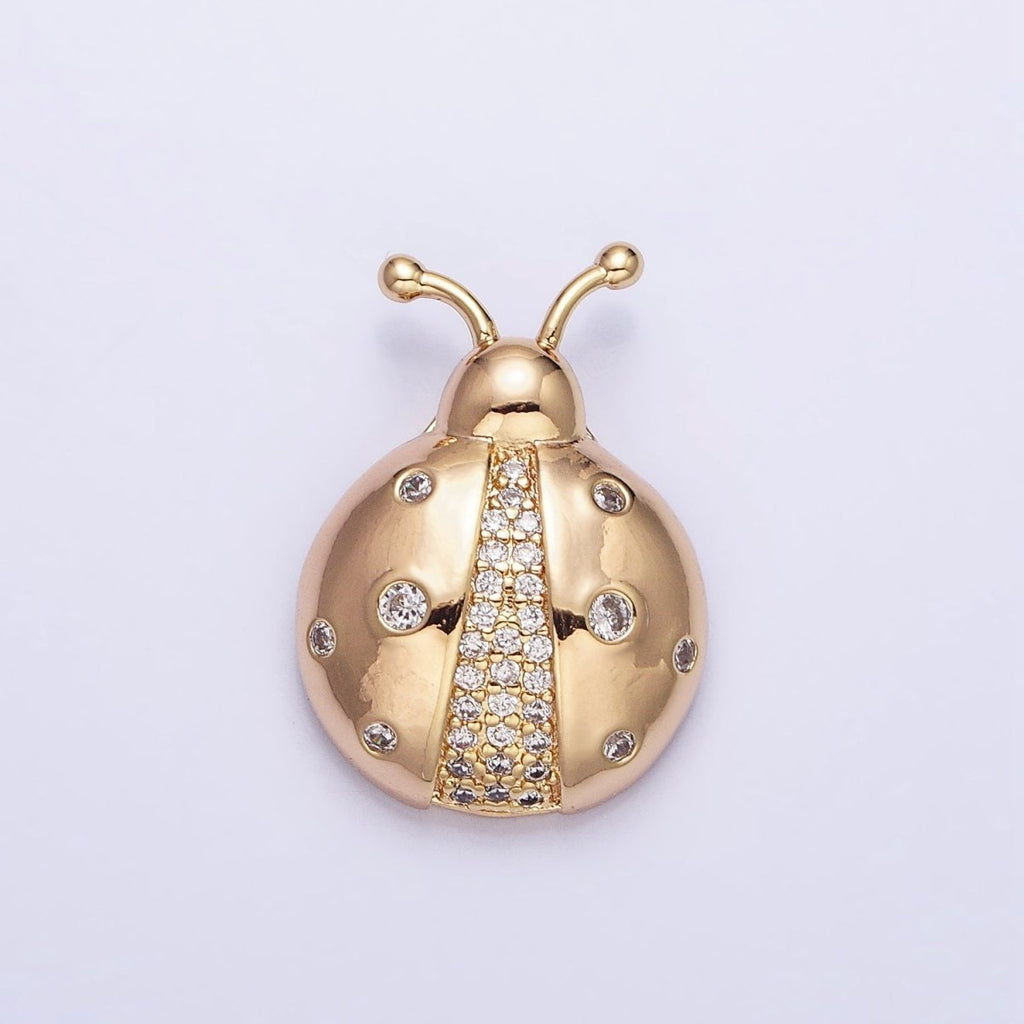 Dainty 3D 16K Gold plated Lady Bug Pendant Micro Pave Silver Insect Charm AA315 AA316