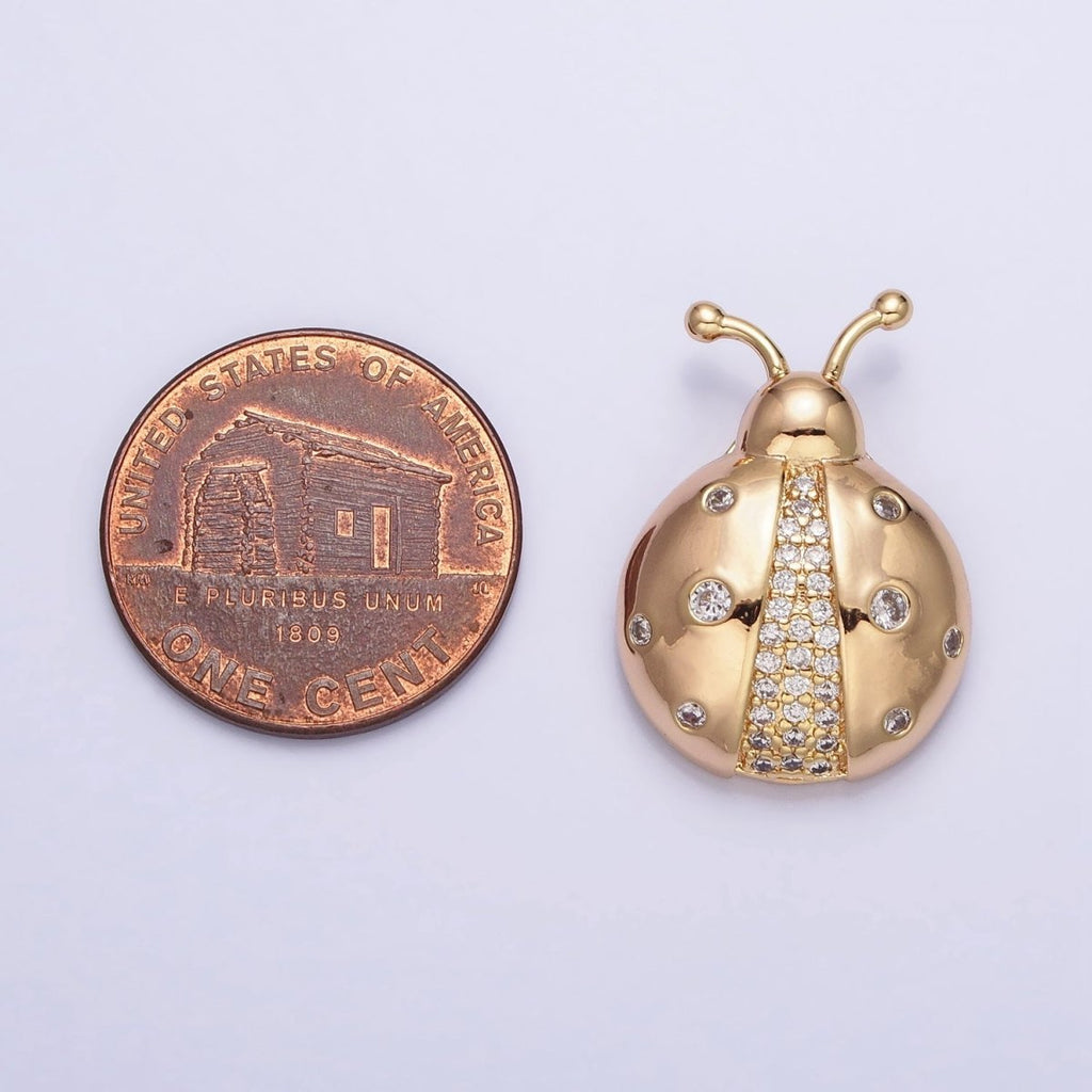 Dainty 3D 16K Gold plated Lady Bug Pendant Micro Pave Silver Insect Charm AA315 AA316