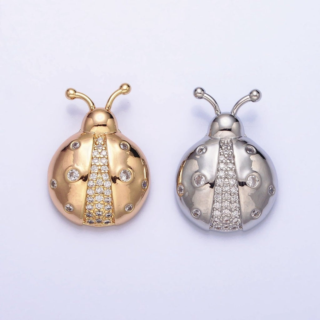 Dainty 3D 16K Gold plated Lady Bug Pendant Micro Pave Silver Insect Charm AA315 AA316