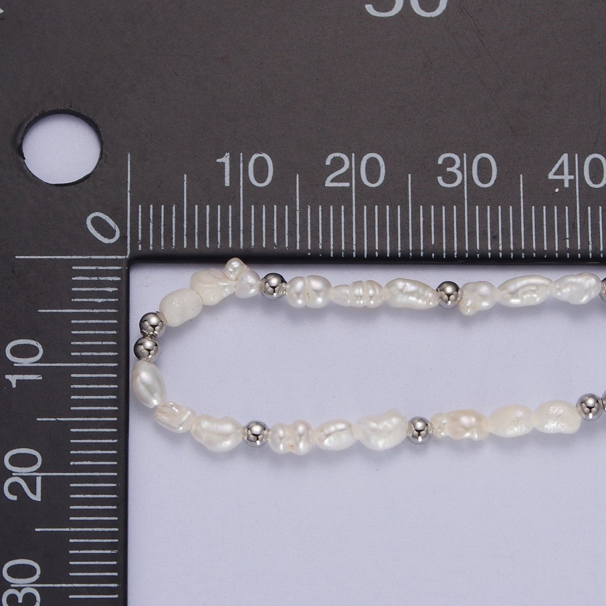 Dainty 3mm Baroque Freshwater Pearl White Gold plated Silver Beads 15 Inch Choker Necklace | WA-1448 Clearance Pricing - DLUXCA